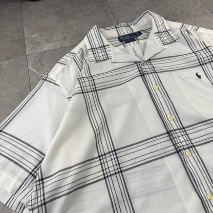 00s Ralph Lauren Caldwell White Checkered Open Collar Shirt XL