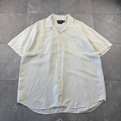 00s Polo by Ralph Lauren “Beach Camp” No-Pony Linen x Silk White Open Collar Shirt XL