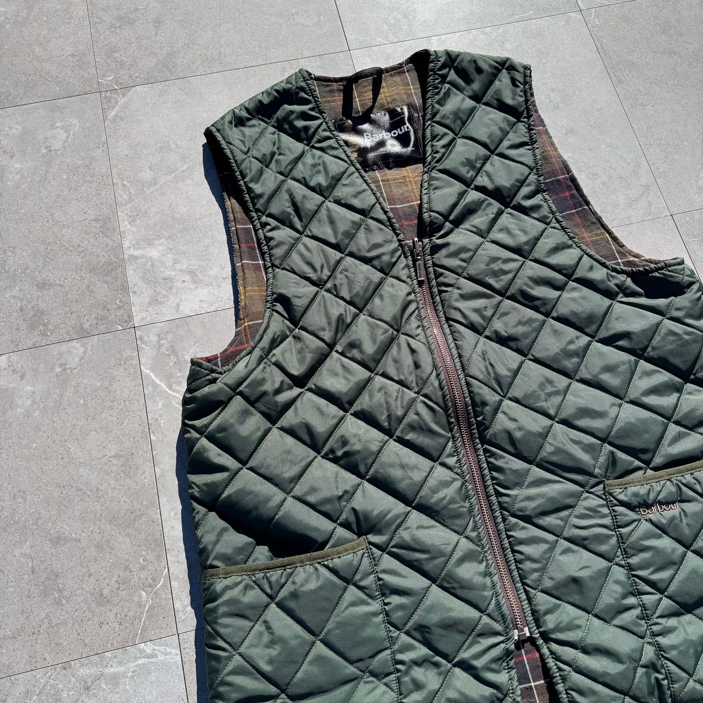 Barbour Plaid-Lined Light Weight Down Vest