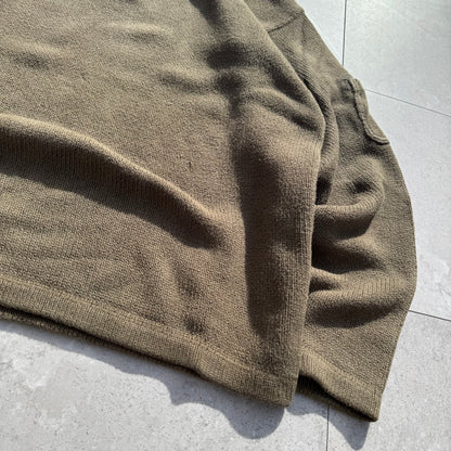00s Eddie Bauer Made in UK Olive Green/khaki Henley Neck Cotton Knit