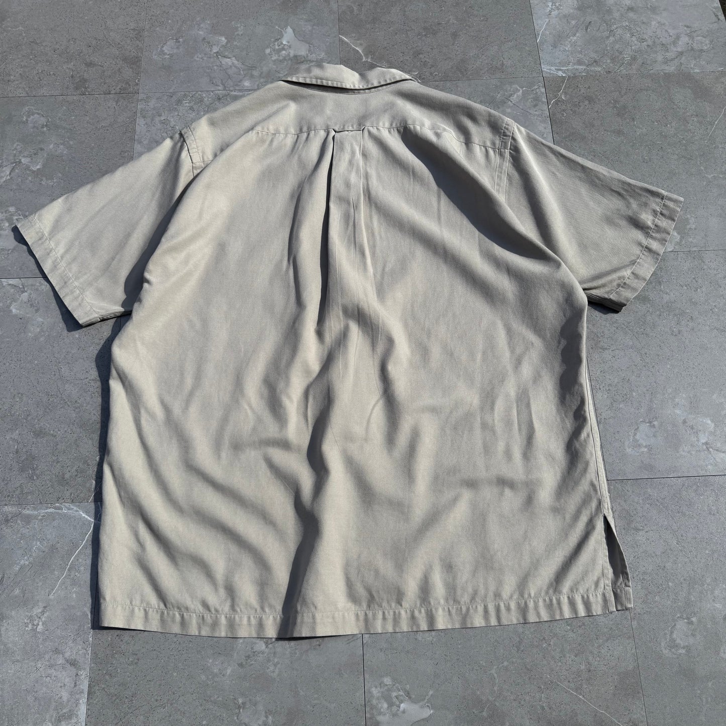 90s-00s Ralph Lauren “Caldwell” No-Pony Beige Silk x Cotton Open Collar Shirt KiiChain Clothing