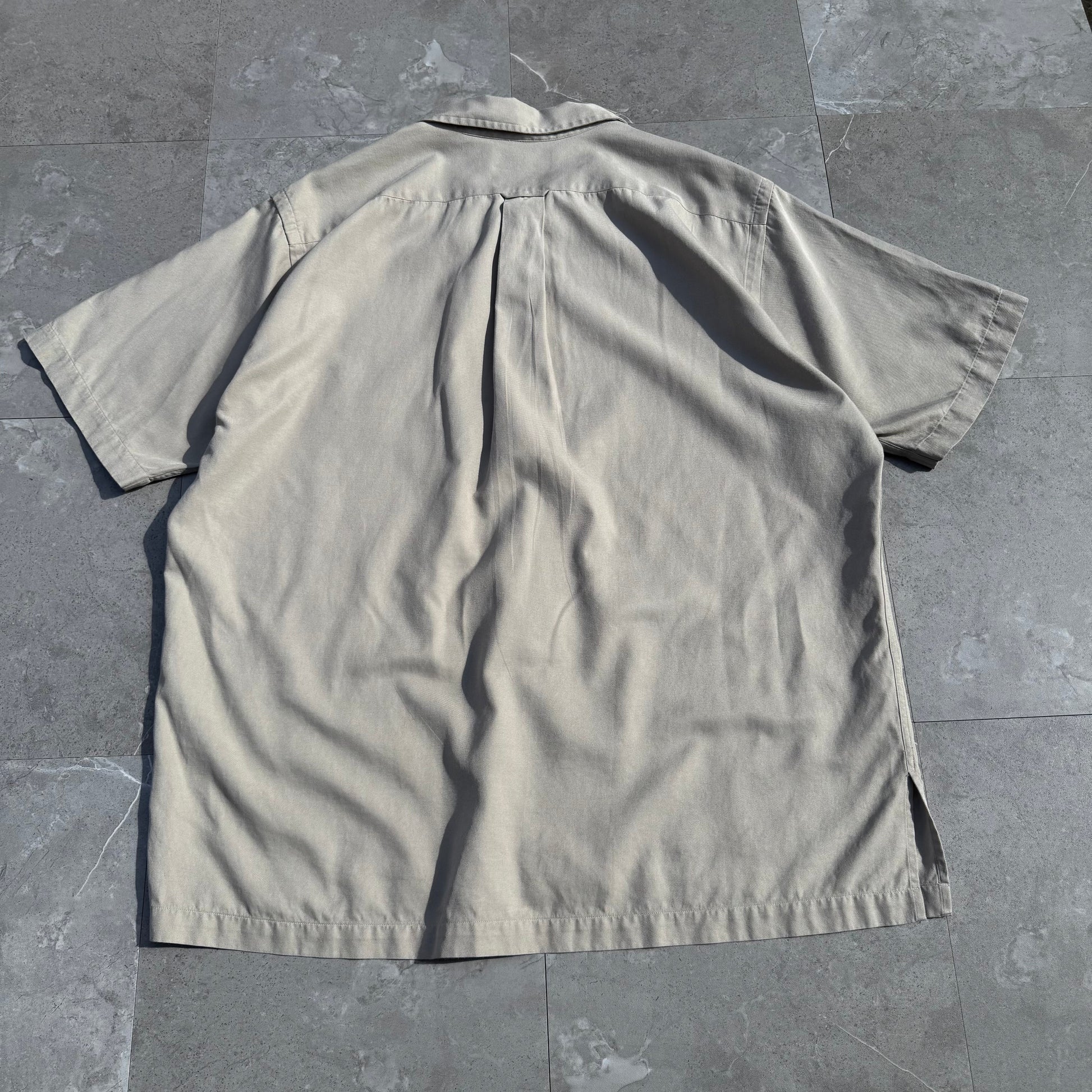 90s-00s Ralph Lauren “Caldwell” No-Pony Beige Silk x Cotton Open Collar Shirt KiiChain Clothing