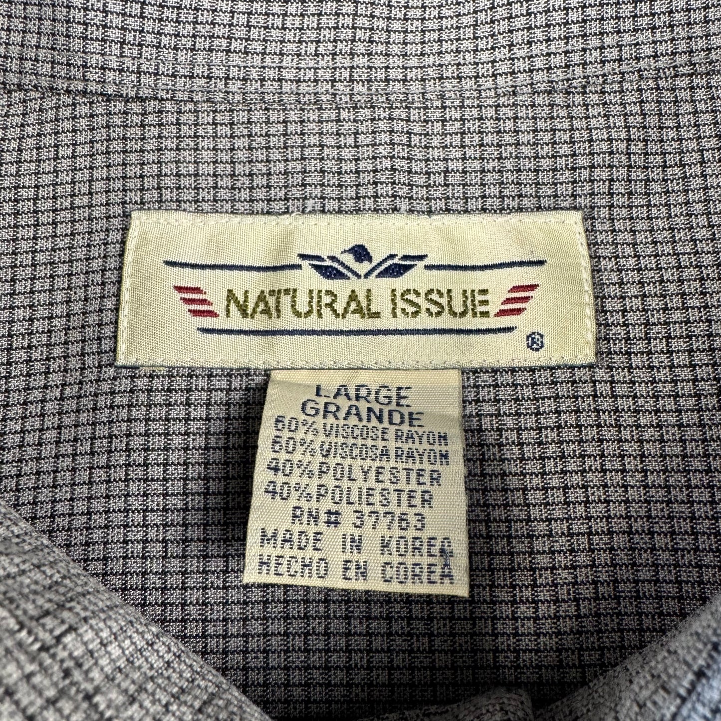 90s Natural Issue Gray Rayon Gingham Checkered Shirt
