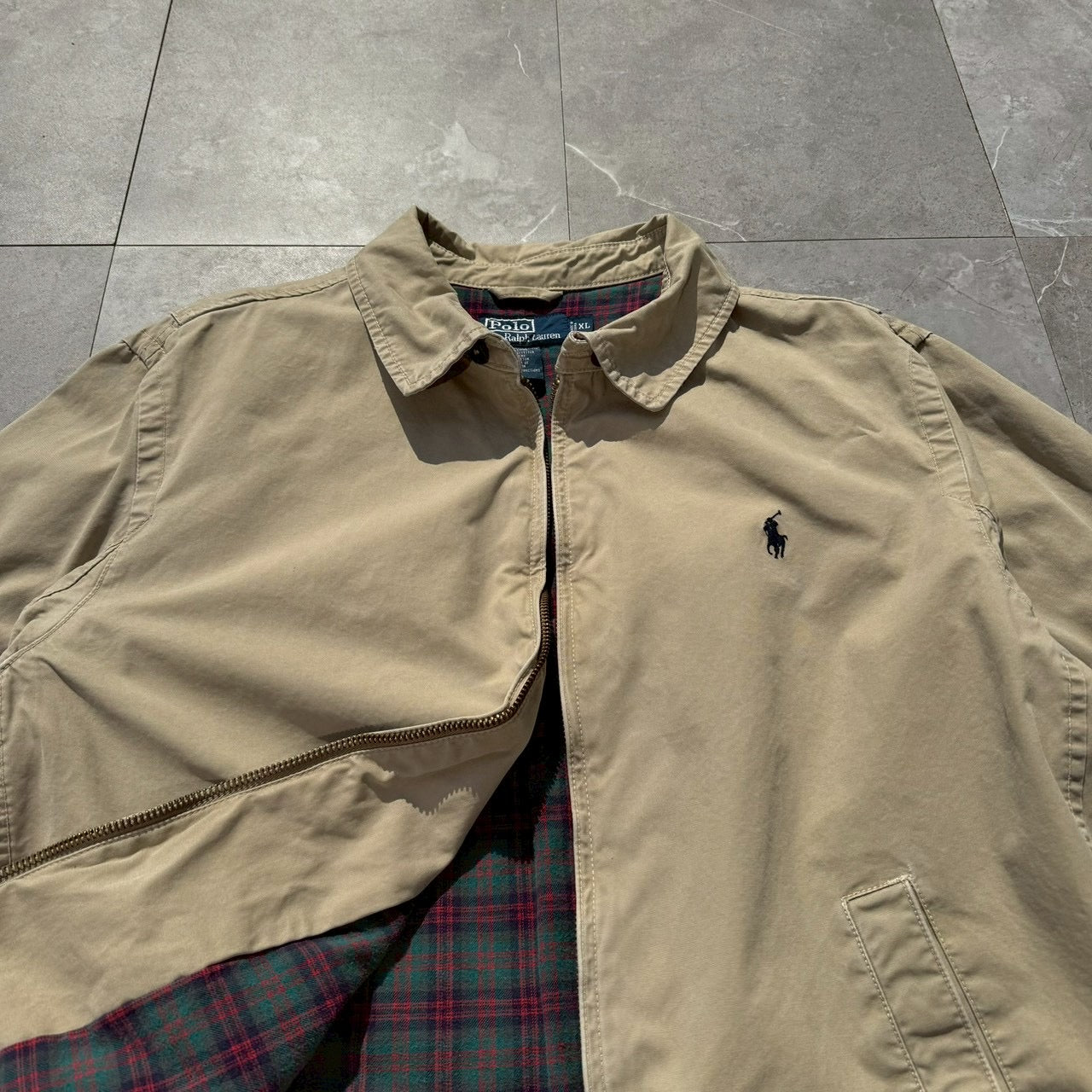 90s-00s Ralph Lauren Beige Flannel Lined Action Pleats Swing Top Jacket