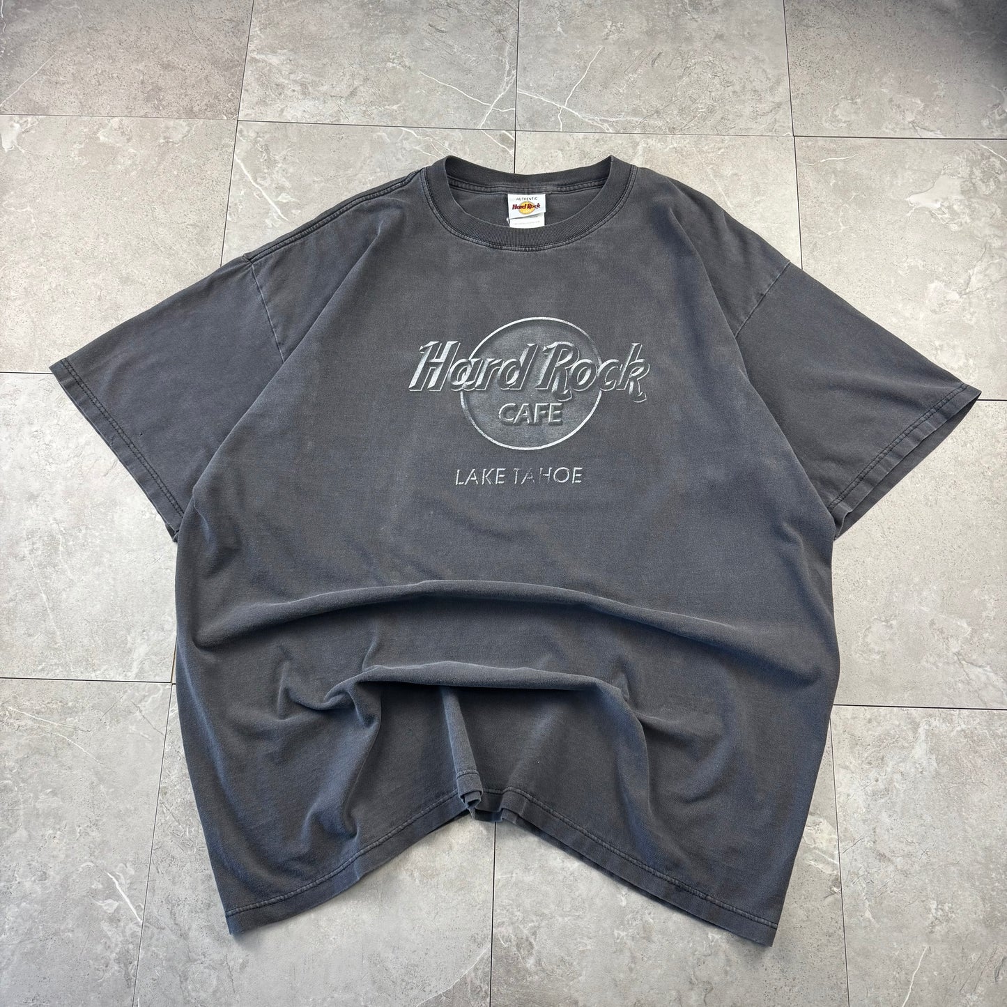 90s Hard Rock Cafe Lake Tahoe Faded Black Graphic T-Shirt