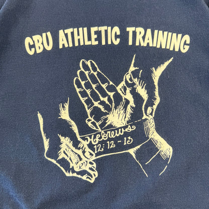00s~ Hanes Navy CBU Athletic Training Hebrews 12:12-13 Christian Graphic Tee