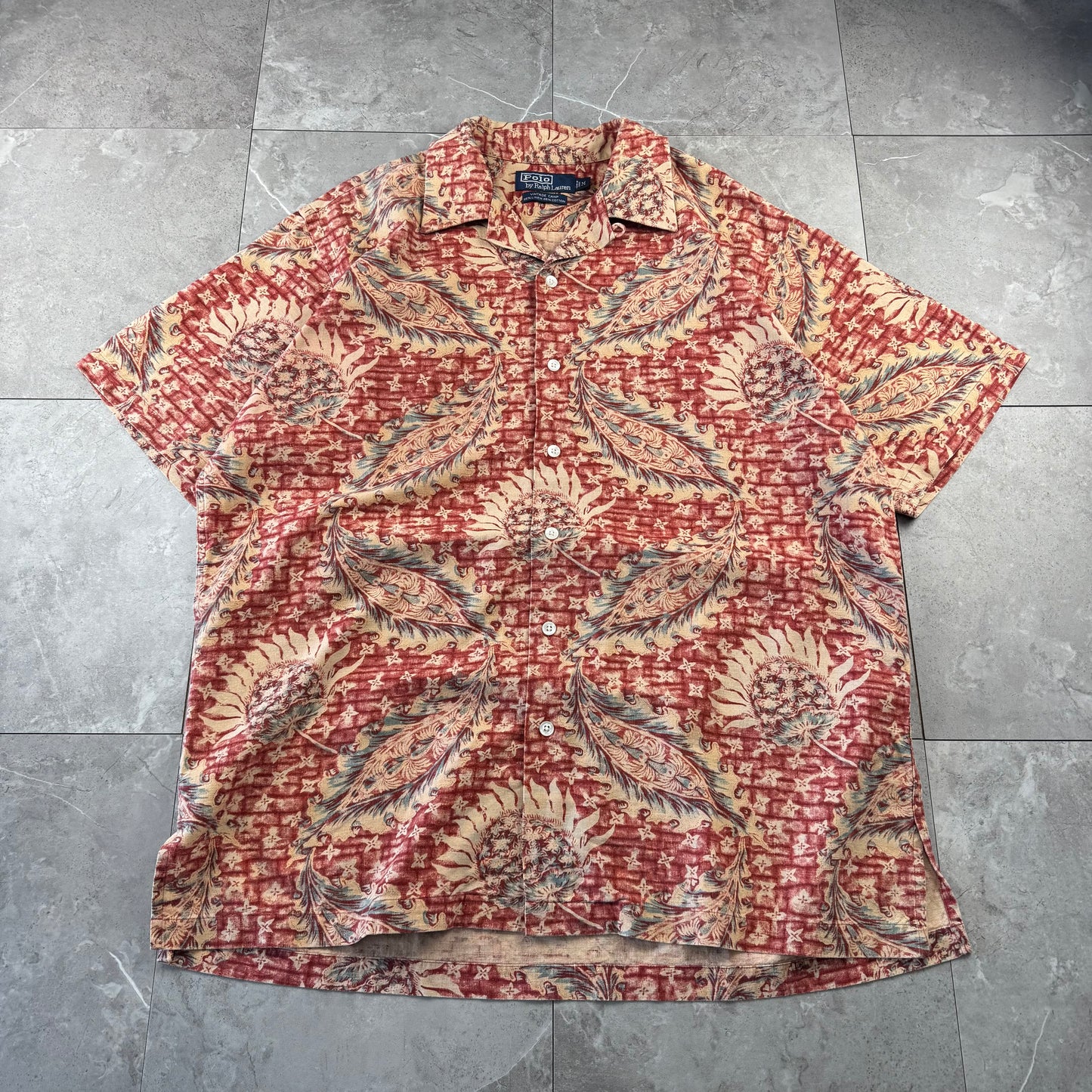 00s Polo by Ralph Lauren Vintage Camp Red Leaf Open Collar Shirt M