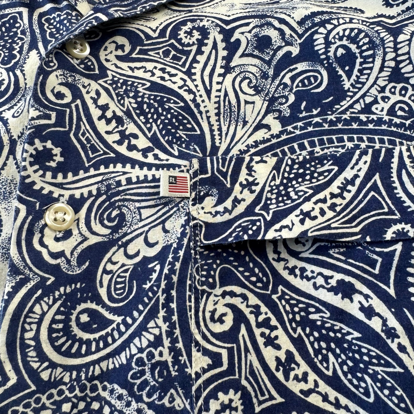 00s Ralph Lauren Polo Jeans Co. Blue Paisley Open Collar Shirt S