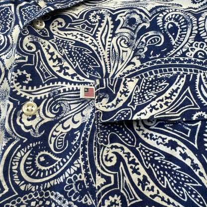 00s Ralph Lauren Polo Jeans Co. Blue Paisley Open Collar Shirt S