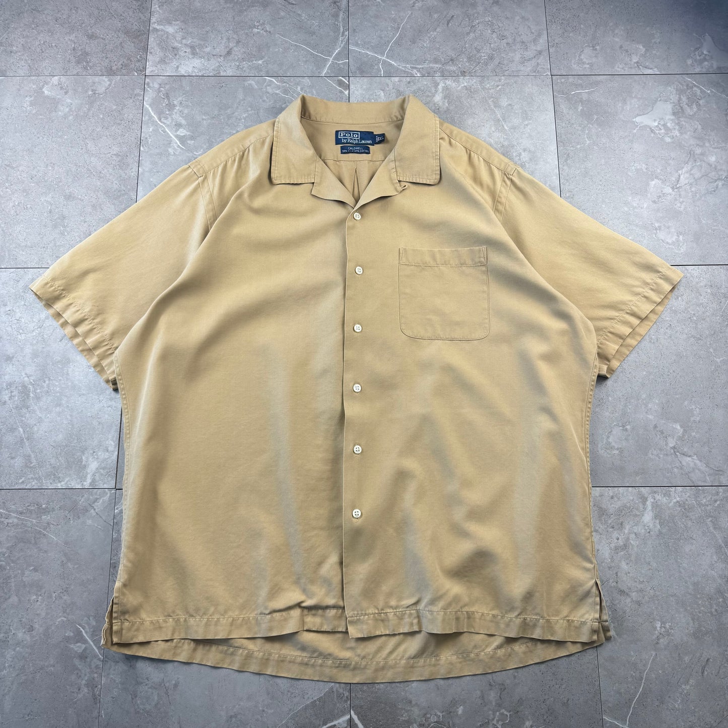 00s Polo by Ralph Lauren Caldwell No-Pony Beige Silk x Cotton Open Collar Shirt XL