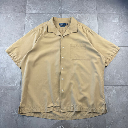 00s Polo by Ralph Lauren Caldwell No-Pony Beige Silk x Cotton Open Collar Shirt XL