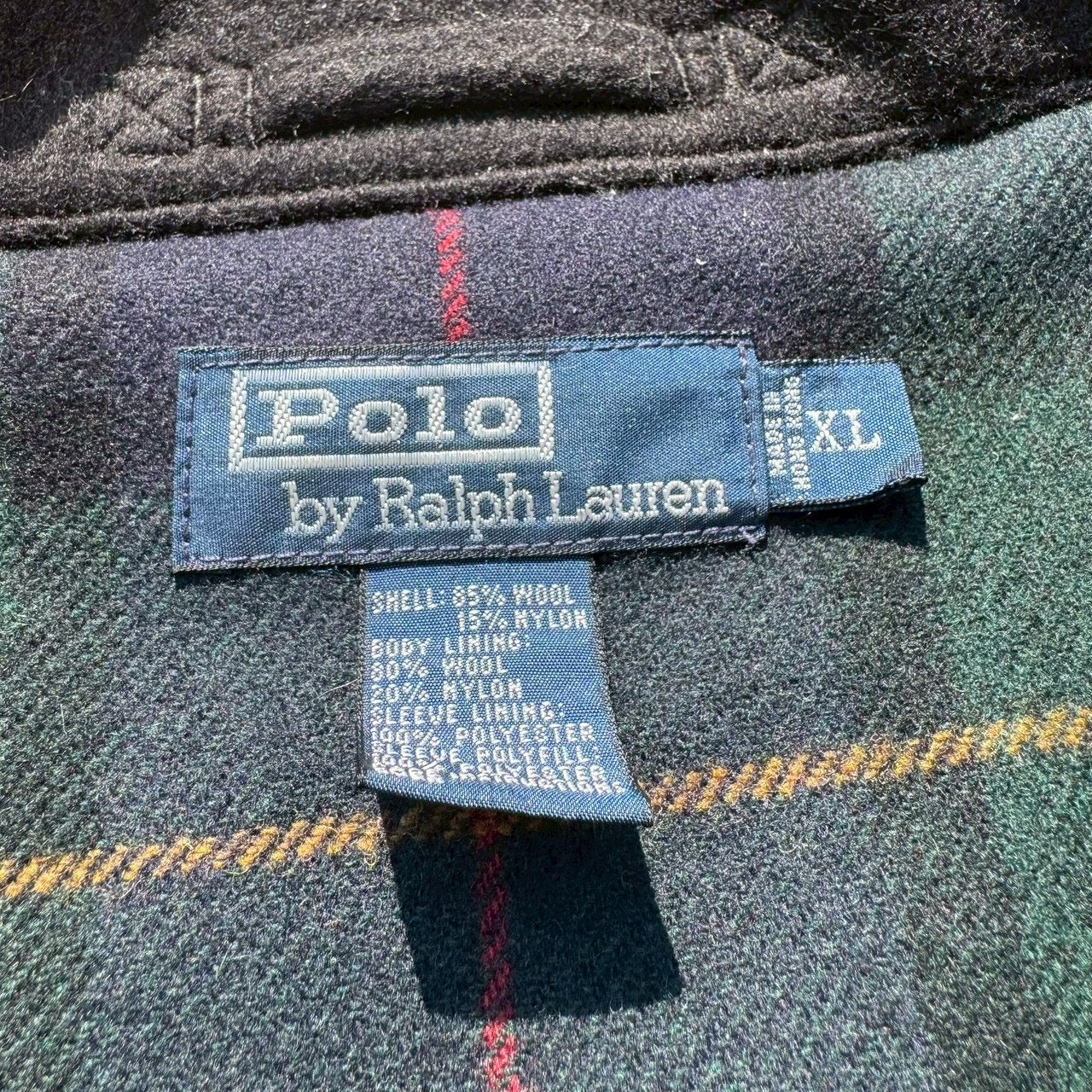 90s-00s Ralph Lauren Black Checkered Lined Wool Harrington Jacket