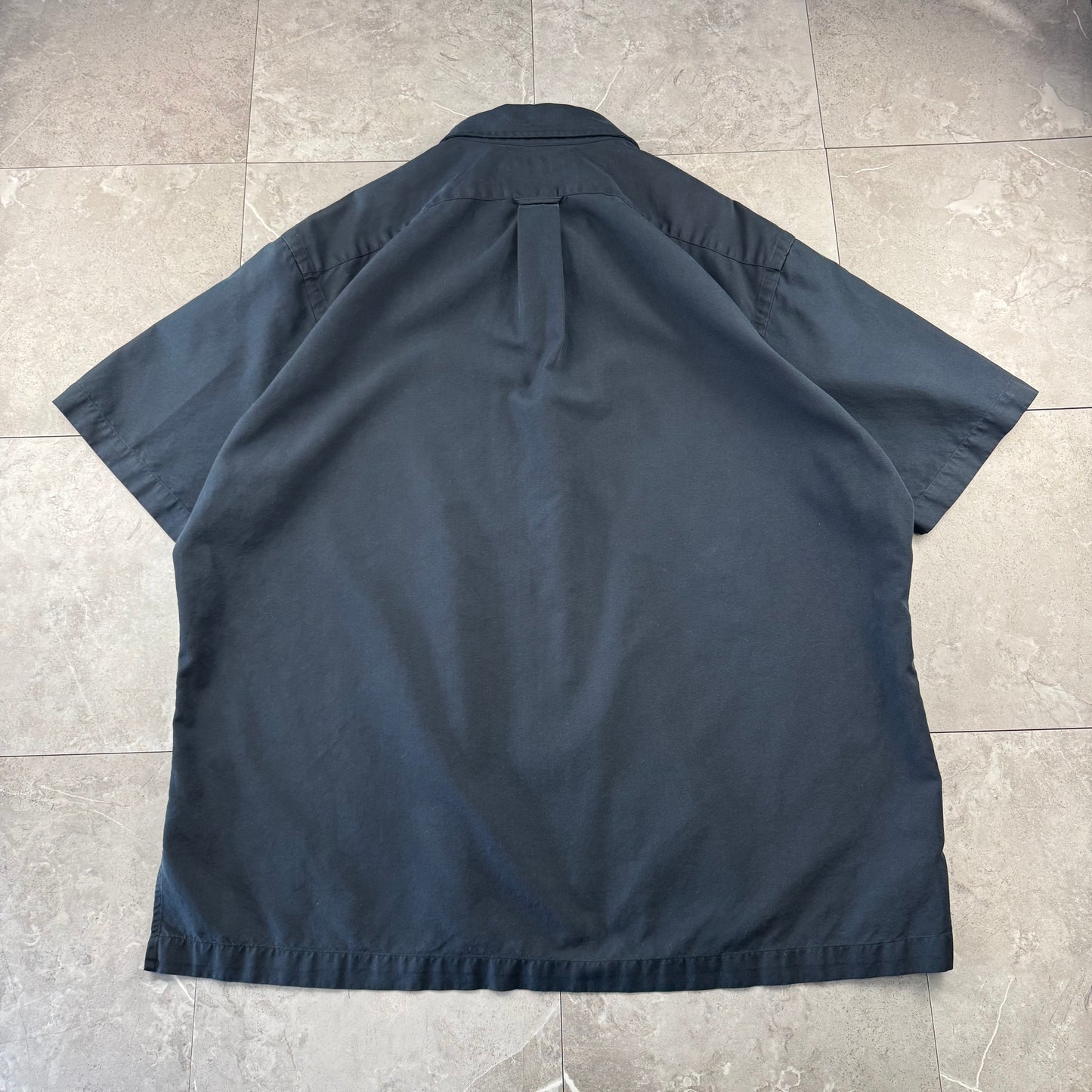 00s Polo by Ralph Lauren Black Sun Faded Silk x Cotton Open Collar Shirt
