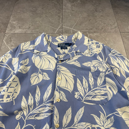 00s Polo by Ralph Lauren Adams Blue Rayon Open Collar Shirt L
