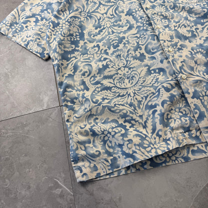 80s-90s Polo by Ralph Lauren Light Blue Paisley Cotton x Linen x Ramie Open Collar Shirt L