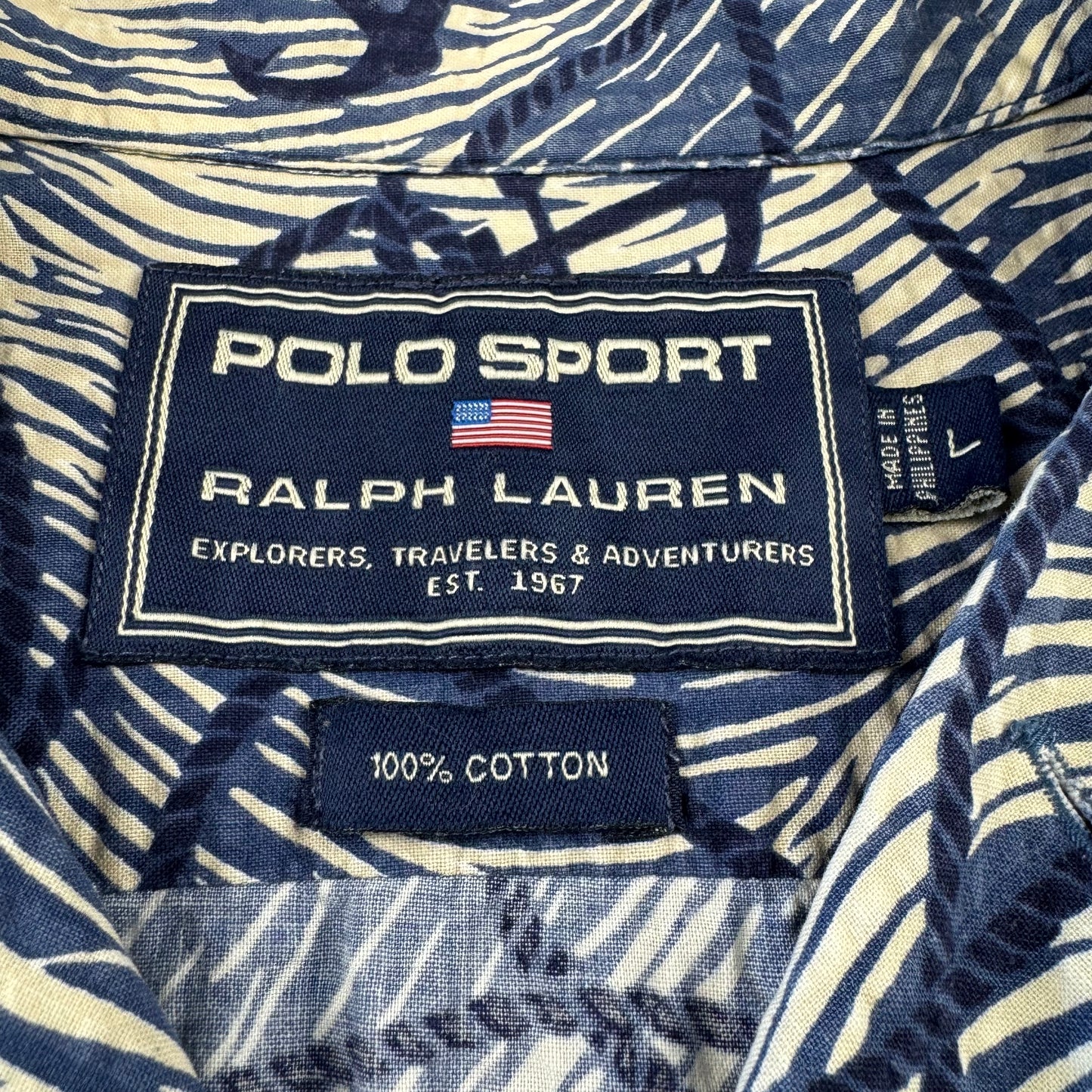 00s Ralph Lauren Polo Sport Blue Anchor Seersucker Open Collar Shirt L
