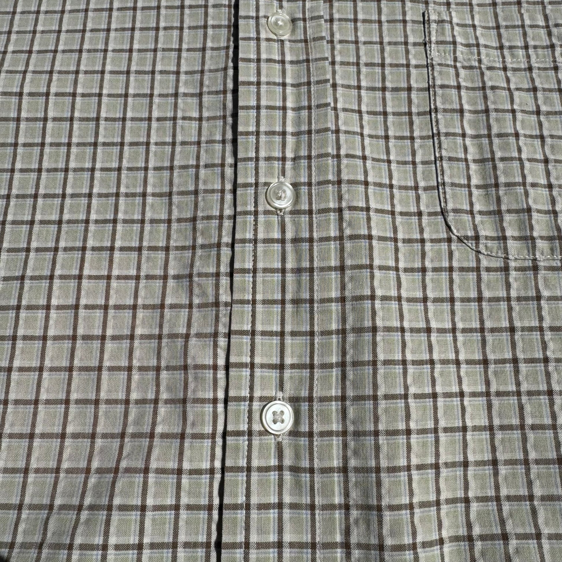 90s-00s John Ashford Cream Seersucker Checkered Cotton Short Sleeve Shirt KiiChain Clothing
