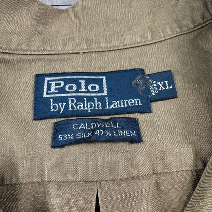 00s Polo by Ralph Lauren Caldwell Brown Silk x Linen Open Collar Shirt XL