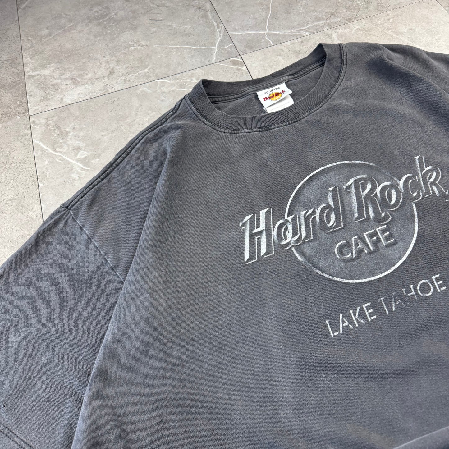90s Hard Rock Cafe Lake Tahoe Faded Black Graphic T-Shirt