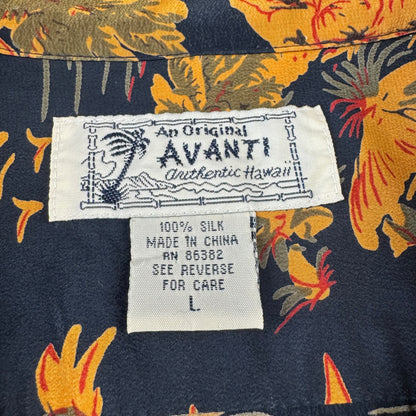90s Avanti Black 100% Silk Open Collar Shirt