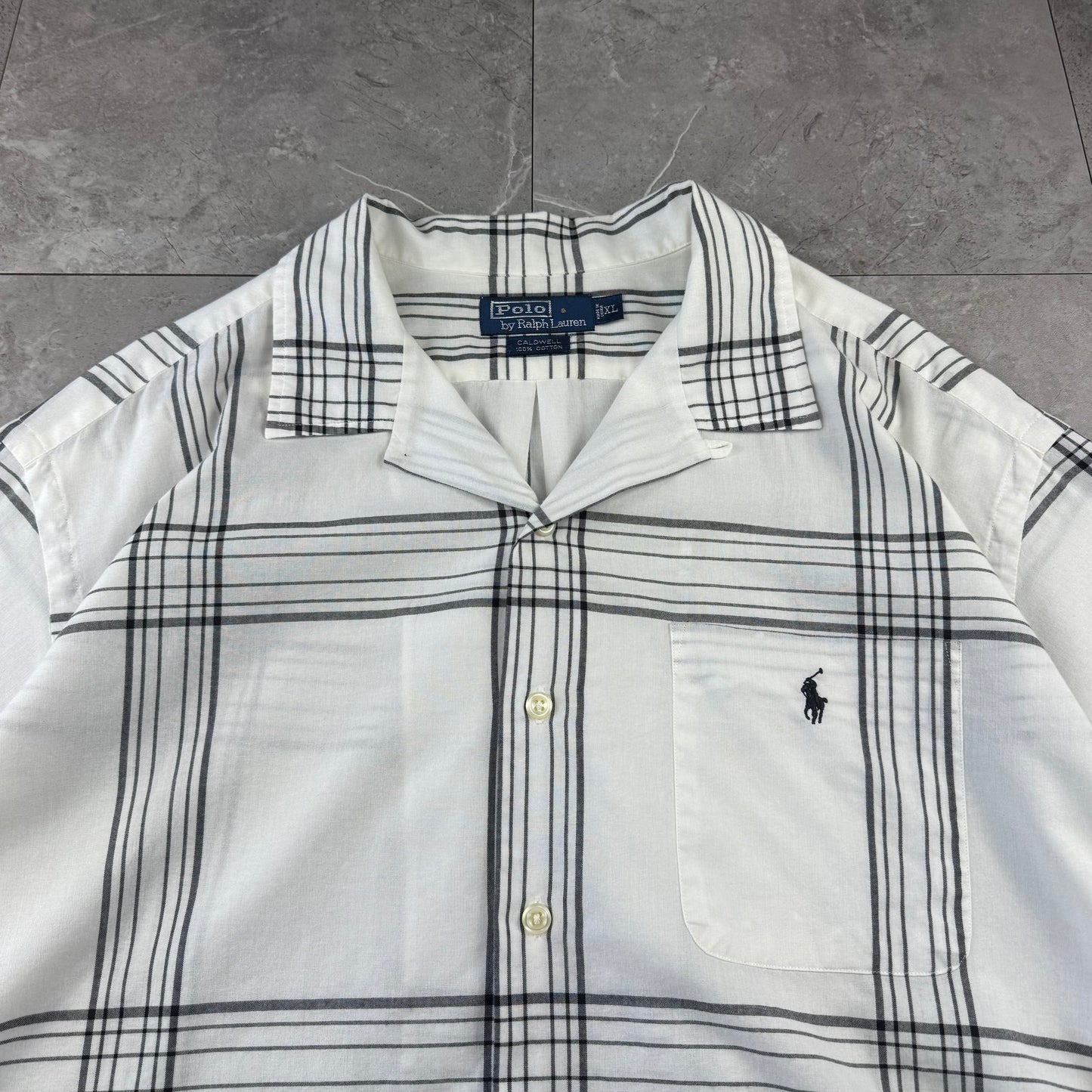 00s Ralph Lauren Caldwell White Checkered Open Collar Shirt XL
