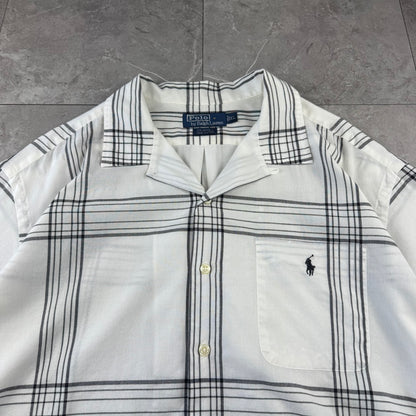 00s Ralph Lauren Caldwell White Checkered Open Collar Shirt XL