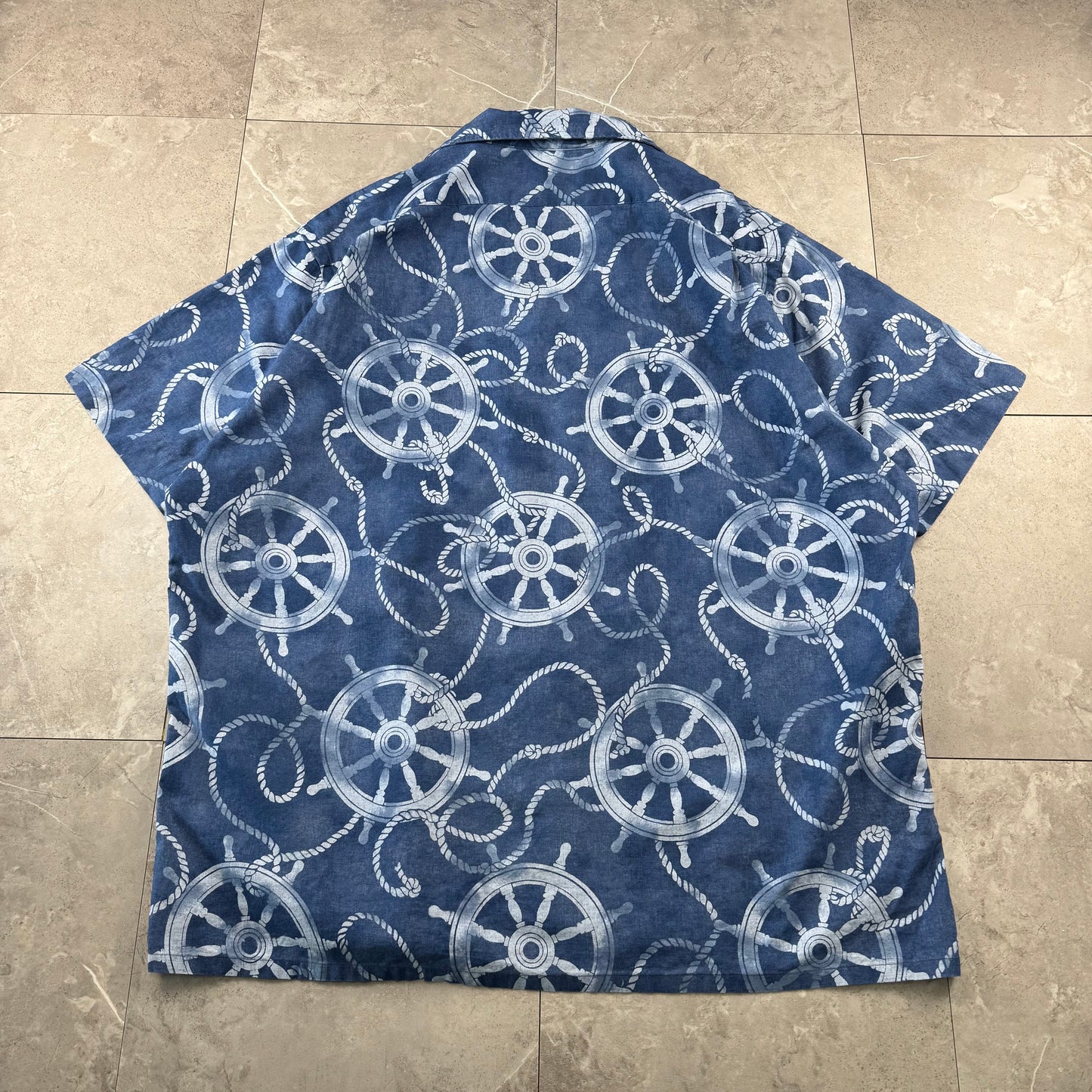 00s~ Polo Ralph Lauren Blue Classic Fit Helm Wheel Open Collar Shirt