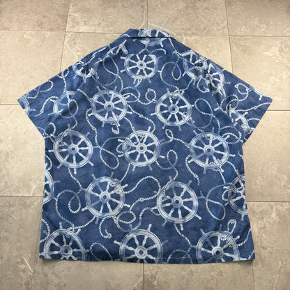 00s~ Polo Ralph Lauren Blue Classic Fit Helm Wheel Open Collar Shirt