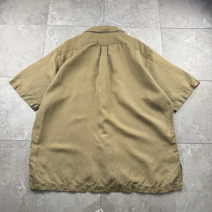 00s Polo by Ralph Lauren Caldwell Brown Silk x Linen Open Collar Shirt XL