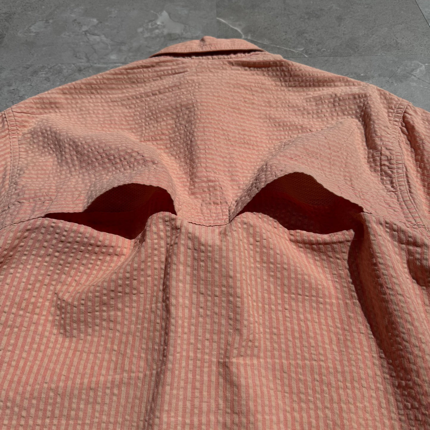 90s Travel Smith Salmon Pink Seersucker Dual Pocket Short Sleeve Shirt KiiChain Clothing