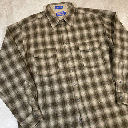 00s Pendleton Brown Shadow Checkered Wool Flannel Shirt