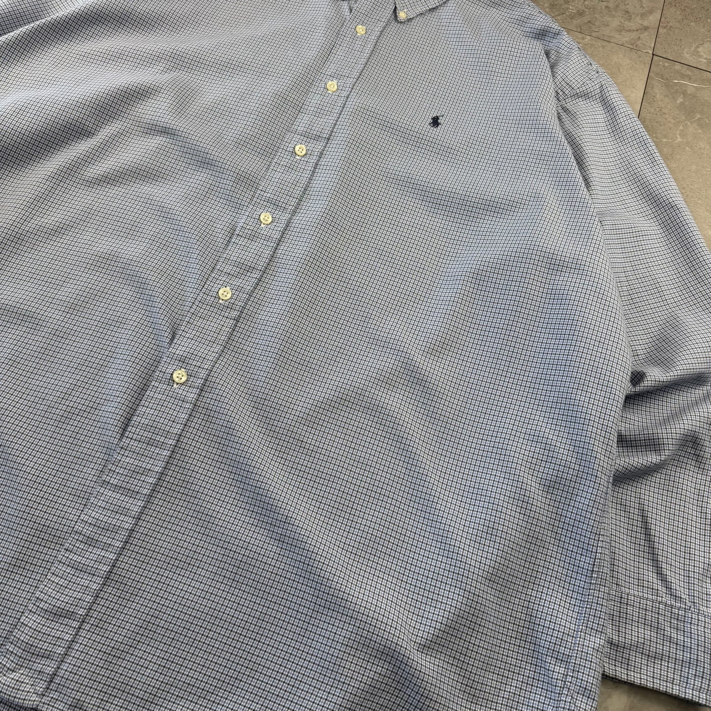 00s Ralph Lauren “Blake” 100% Two-Ply Cotton Blue Houndstooth Checkered Button Down Shirt